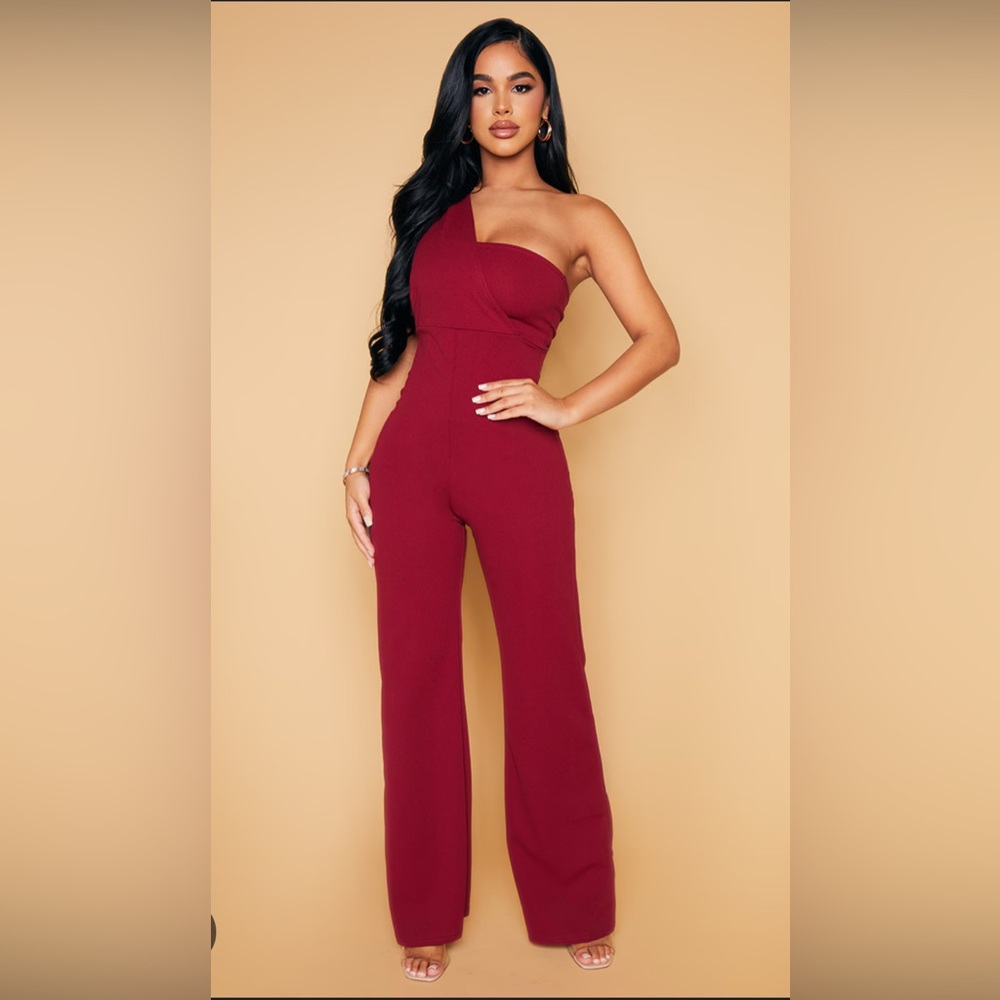 SHEIN Red Strapless Wide-Leg Jumpsuit